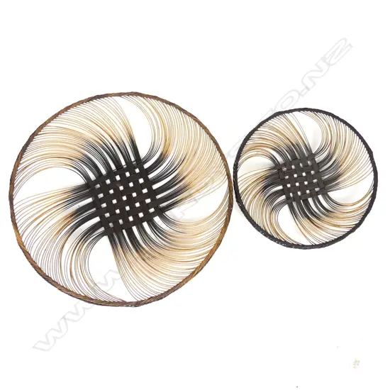 Two Ruth Castle woven rattan cane platters