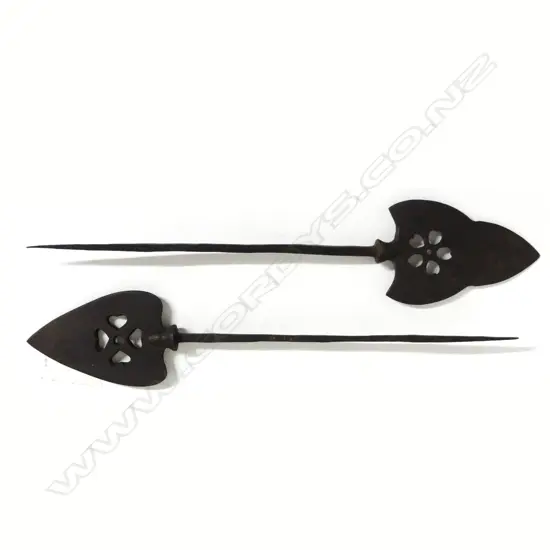 A pair of old Japanese forged iron arrow heads