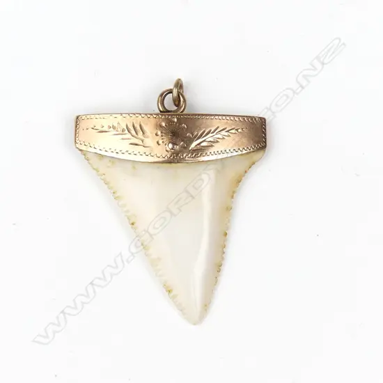 A 9ct rose gold and shark tooth pendant