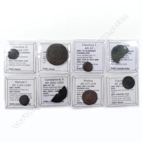 Eight ancient Roman and Greek coins