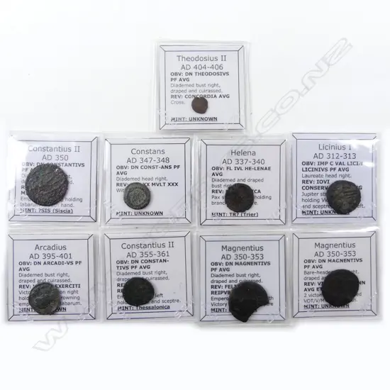 Nine ancient Late Roman Empire coins