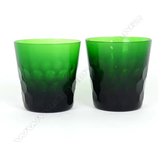 Two St Louis (France) green glass beakers