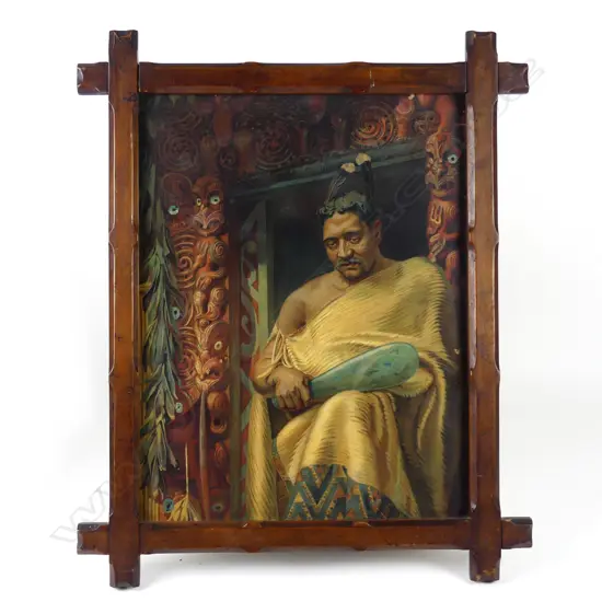 A vintage chromolithograph of the Maori chief Te Heuheu V