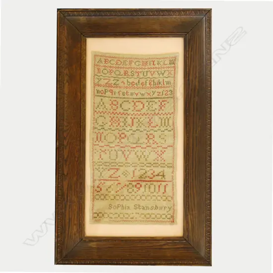 A late 19thC child's embroidered sampler by 'Sophia Stansbury'