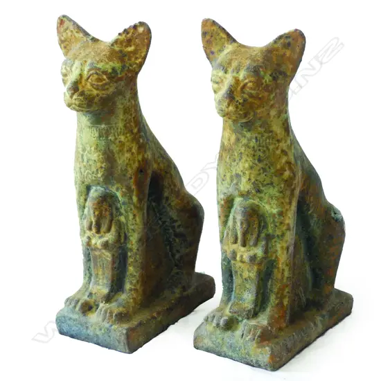 A pair of ancient Egyptian style seated pottery cats