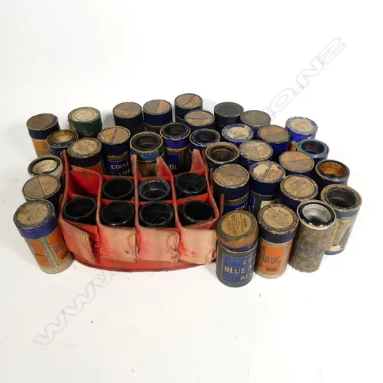 A collection of approximately 39 Edison blue wax phonograph cylinders