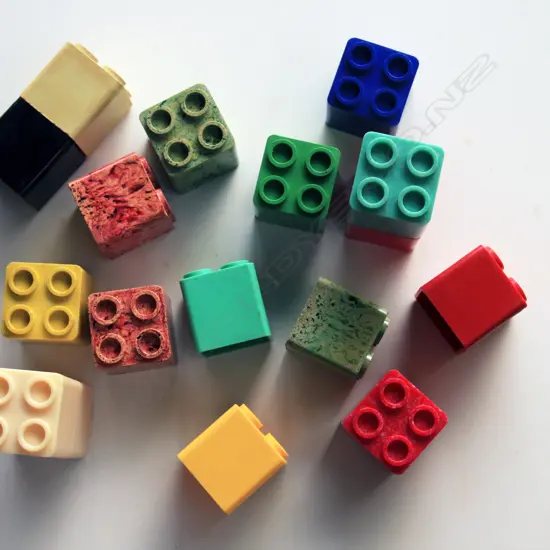 36 early plastic/Bakelite cube interlocking blocks by Protex