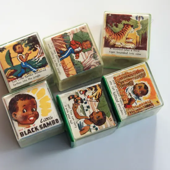 Uncommon six piece early plastic illustrated block set