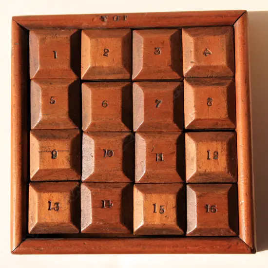 Numbered wooden block set in wooden tray