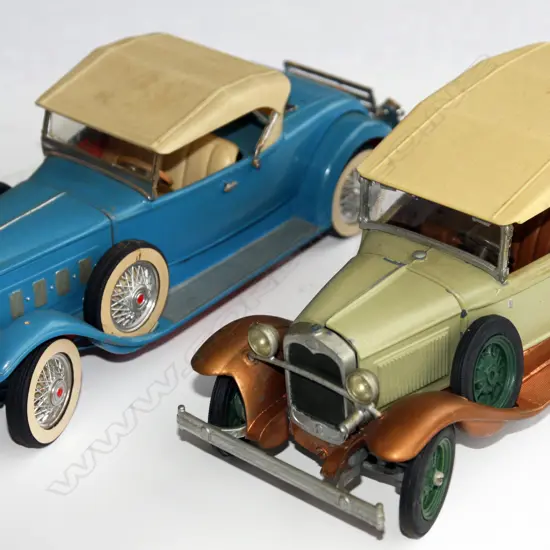 Model A Ford and Packard Convertible. 2 Diecast and plastic kitset assembled models by Hubley Toys USA