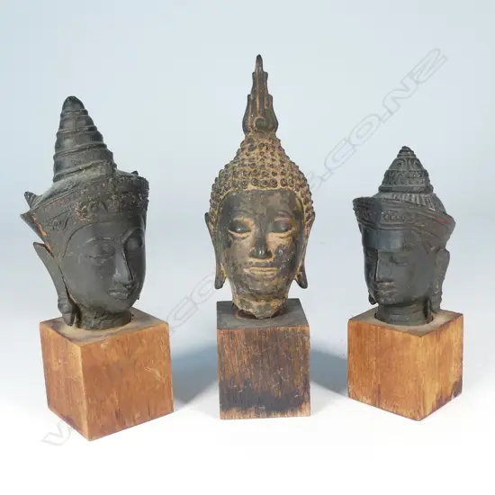 Three Thai bronze Buddha heads