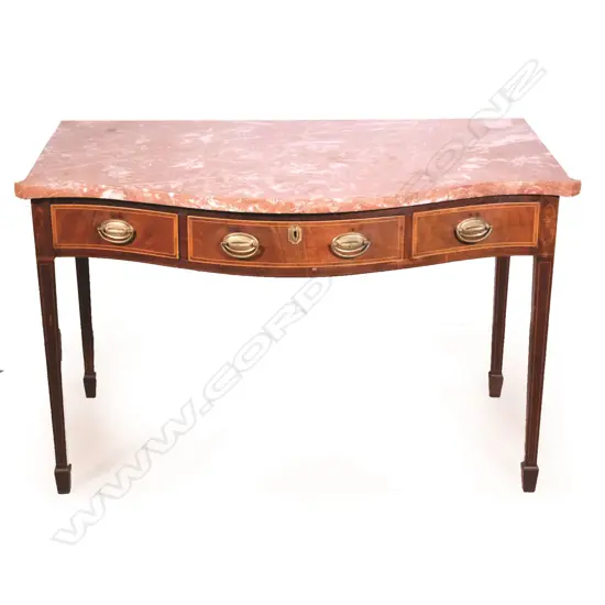 A Sheraton revival serpentine marble top side table
