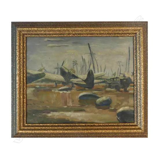 An oil painting of an RNZAF Kittyhawk