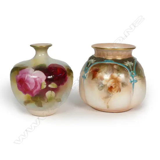 Two early 20thC Royal Worcester rose painted vases