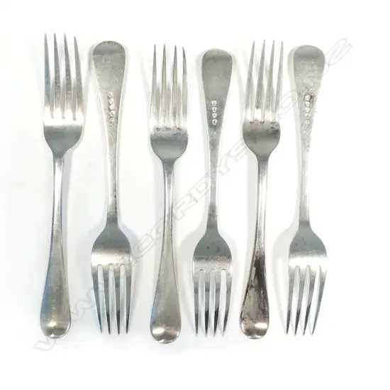 Six George III silver dinner forks