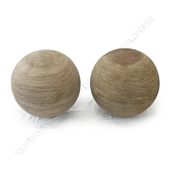 A pair of large terracotta 'Tiger Scratch' fine incised garden spheres