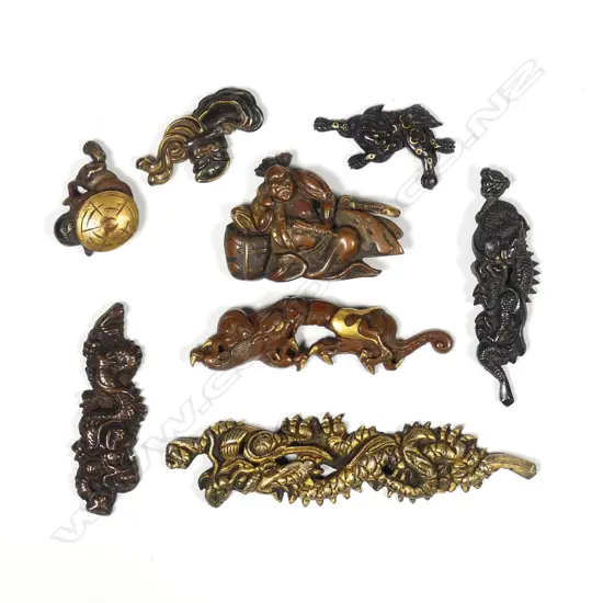 A collection of eight miscellaneous menuki and kana-mono