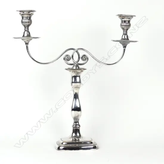 A Sheffield plate two branch candelabra