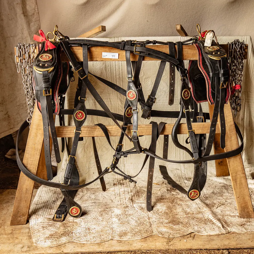 Two full pair sets of original Lion Brewery harness for two horses, Image 1++
