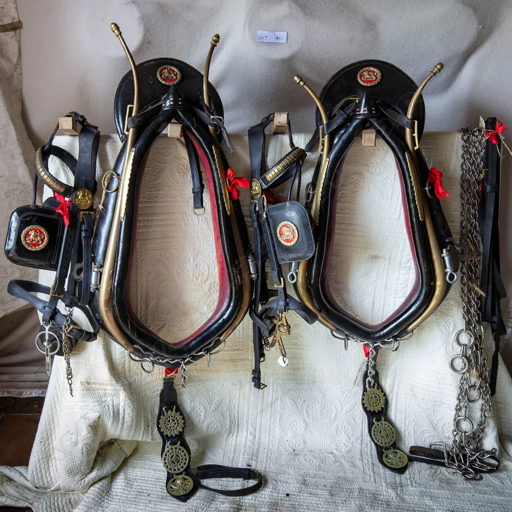 Two full pair sets original Lion Brewery harness for two horses, Image 1++