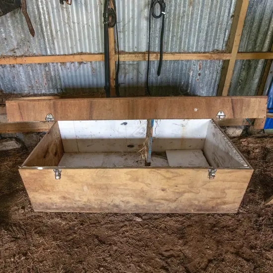 Large, plywood harness box with polystyrene lining,