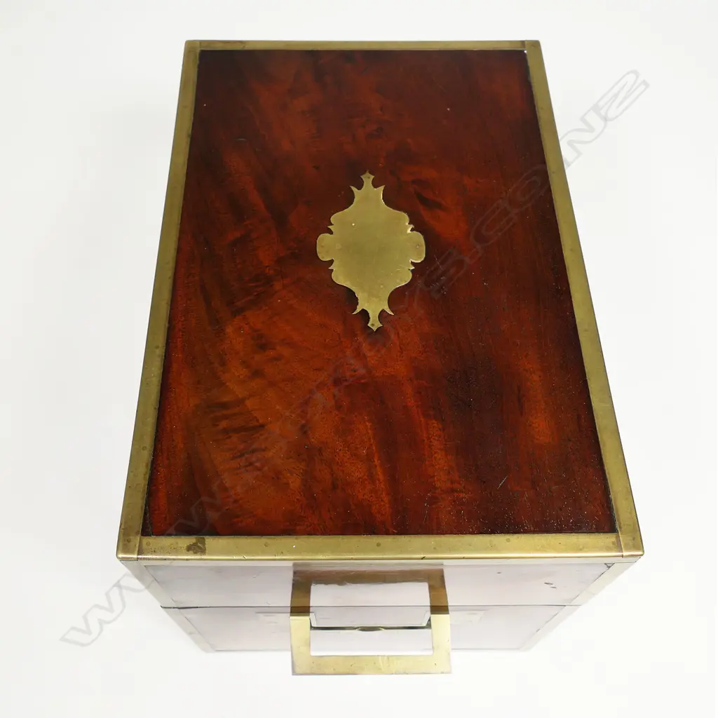 A George III flame mahogany and brass inlay campaign type tantalus, Image 1++