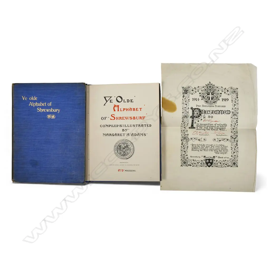 1896 decorated leather bound hand illustrated and written book 'Ye Olde Alphabet of Shrewsbury', Image 1++