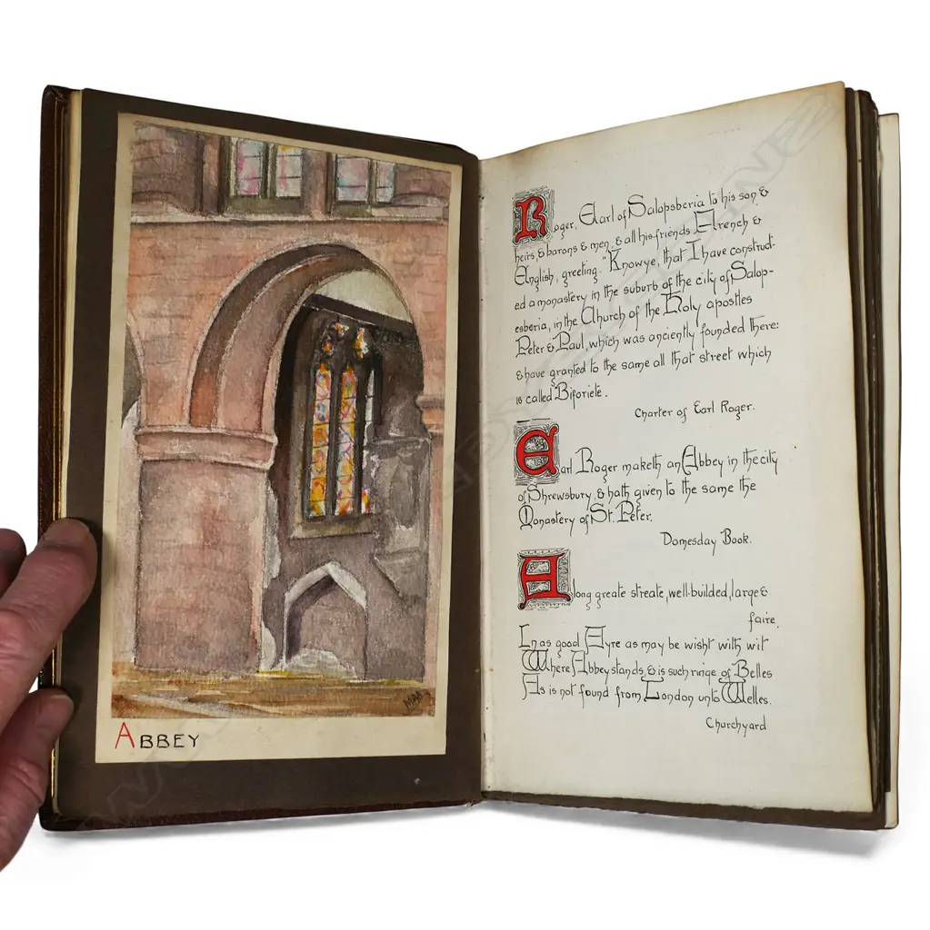 1896 decorated leather bound hand illustrated and written book 'Ye Olde Alphabet of Shrewsbury', Image 1++