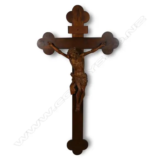 A large and impressive Continental oak crucifix,