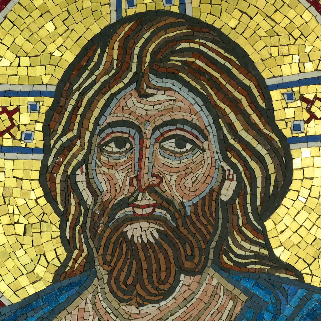 A mid 20thC mosaic iconic depiction of Christ Pantocrator artwork, Image 1++