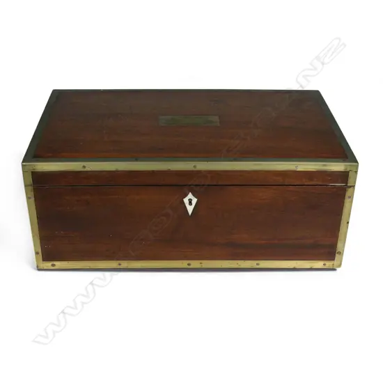 A quality 19thC campaign flame mahogany and brass bound writing slope,