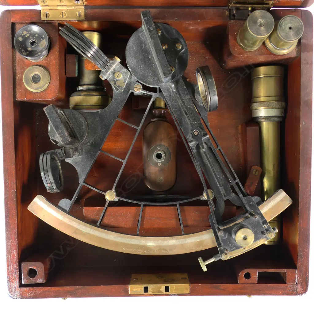 An antique quintant navigational instrument by Henry Hughes of London, Image 1++