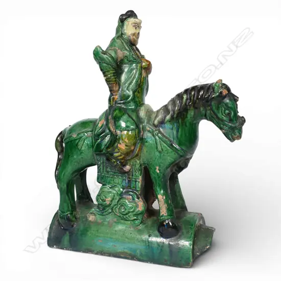 An antique Chinese sancai glazed Ming style roof tile,