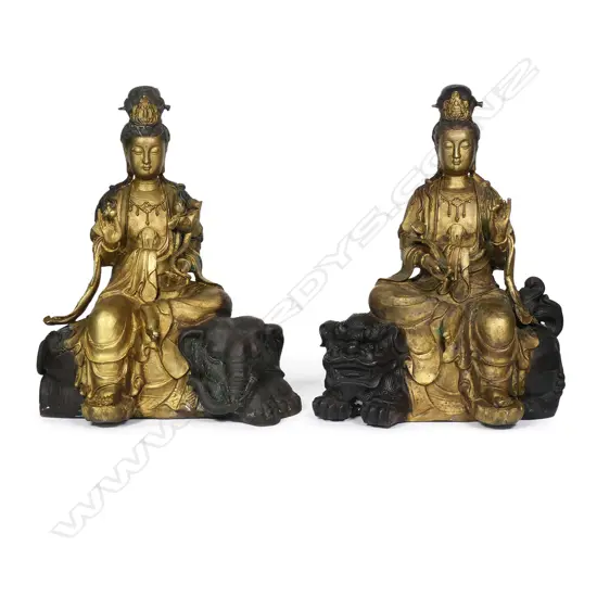 Two antique gilt bronze Bodhisattvas,
