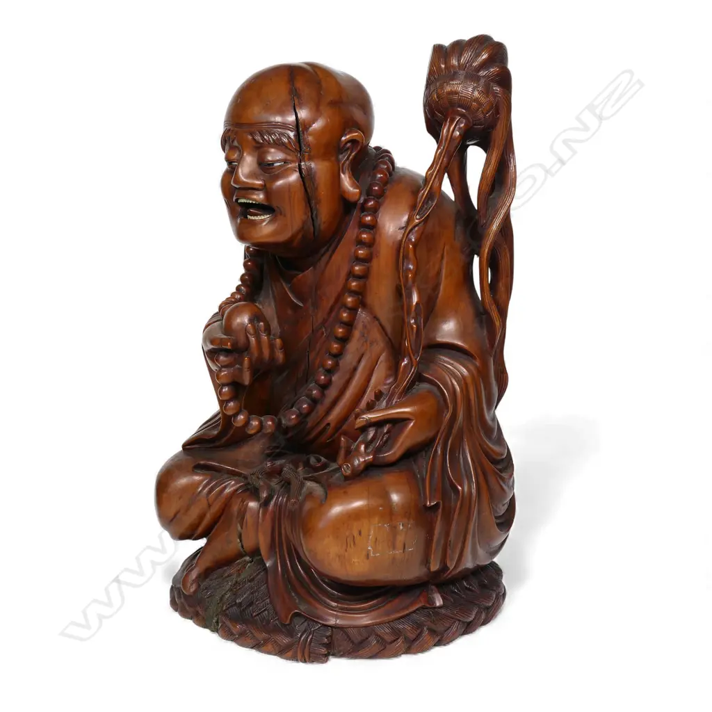 A 19thC heavy hardwood Chinese Laughing Buddha, Image 1++