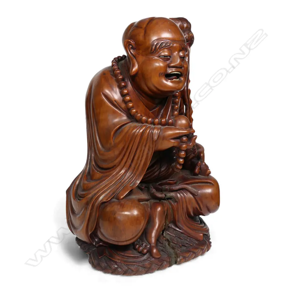 A 19thC heavy hardwood Chinese Laughing Buddha, Image 1++