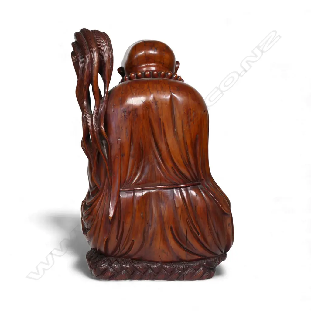 A 19thC heavy hardwood Chinese Laughing Buddha, Image 1++