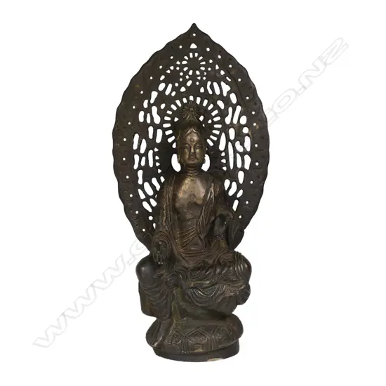 A 19thC Chinese bronze seated Guan Yin,