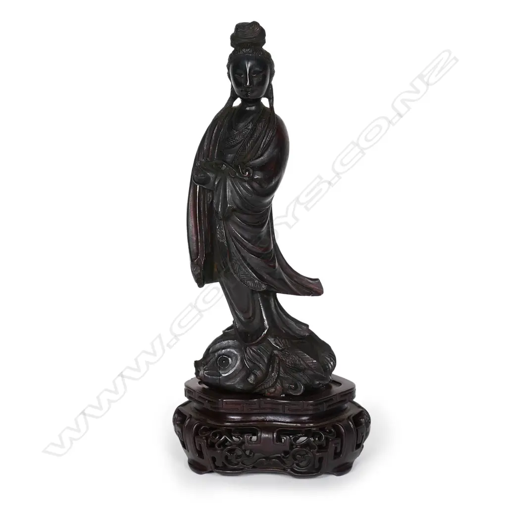 A reputedly Qing Dynasty carved wood Guanyin, Image 1++