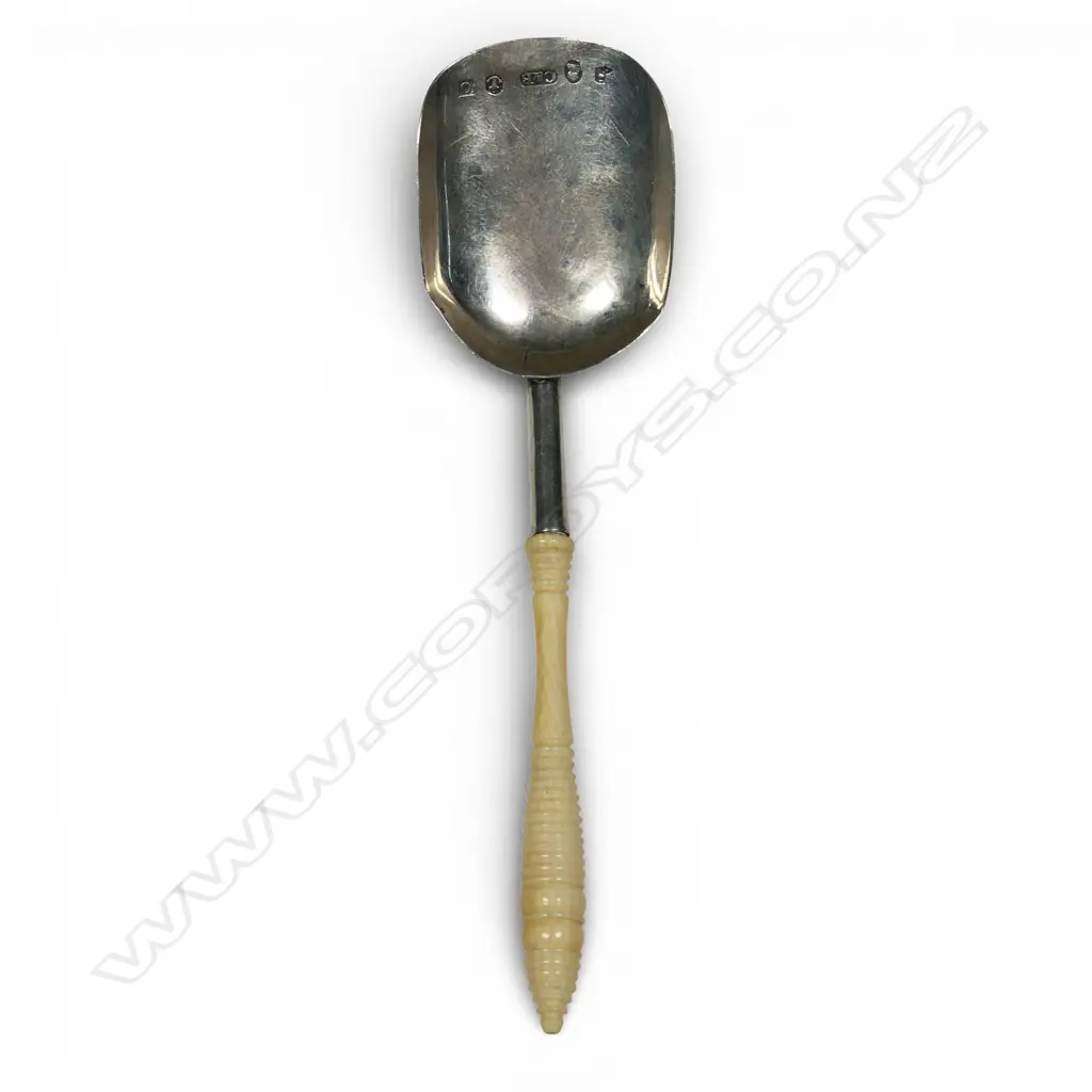 A George III silver and ivory handled caddy spoon, Image 1++