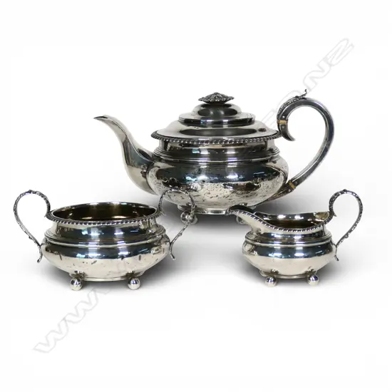A George IV three piece silver tea set,