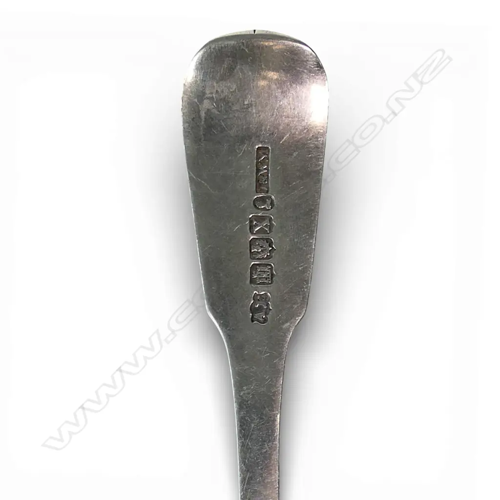 Nine George IV Scottish silver dessert spoons, Image 1++