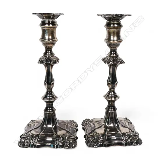 A pair of Victorian silver column candlesticks,
