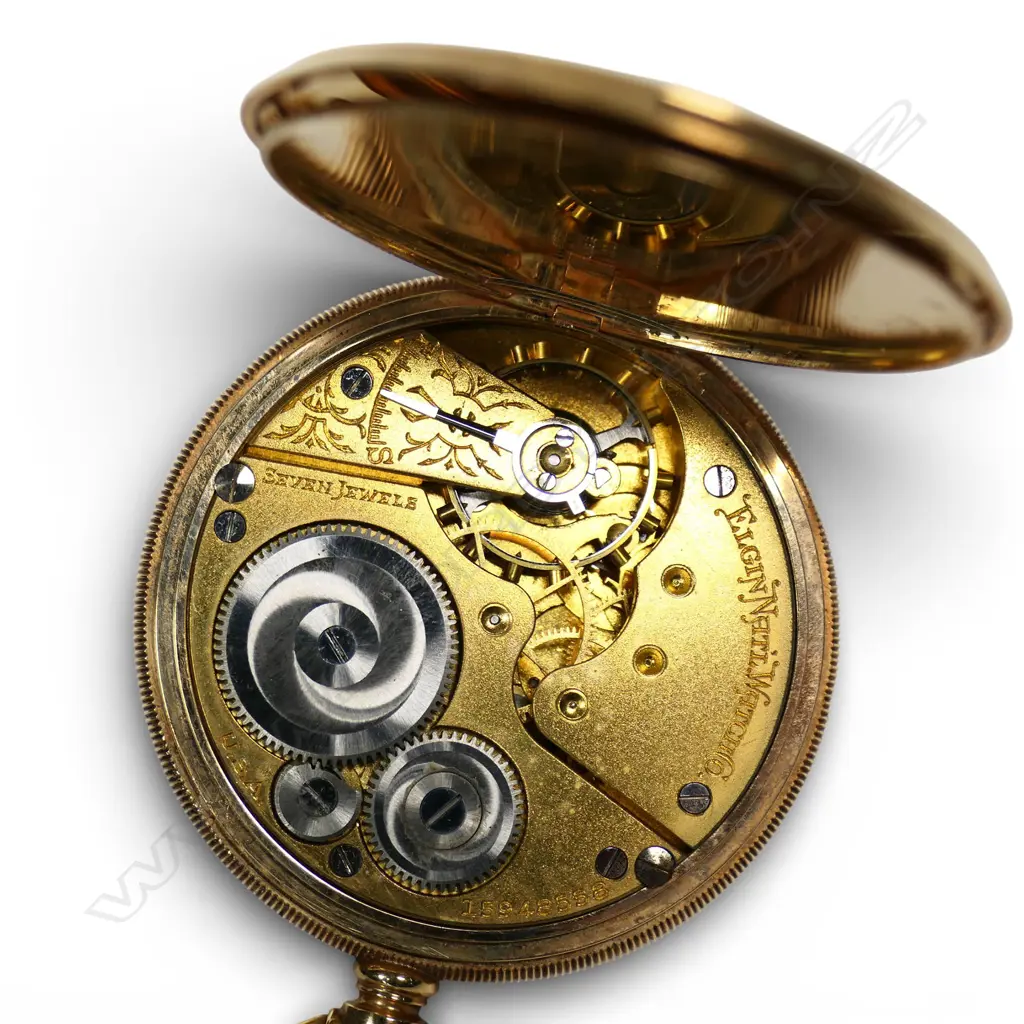 A late 19thC 14ct gold full hunter Elgin pocket watch, Image 1++