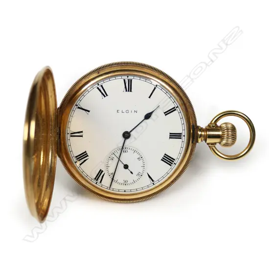 A late 19thC 14ct gold full hunter Elgin pocket watch,