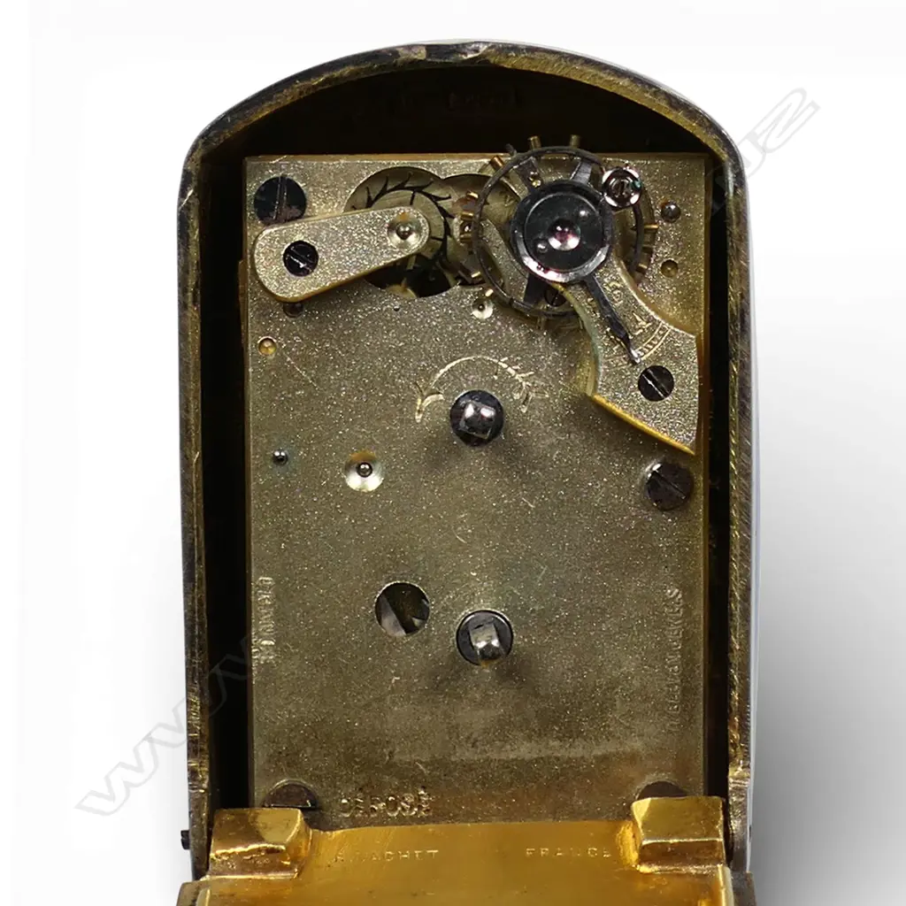 An early 20thC French silver and enamel miniature travelling clock, Image 1++