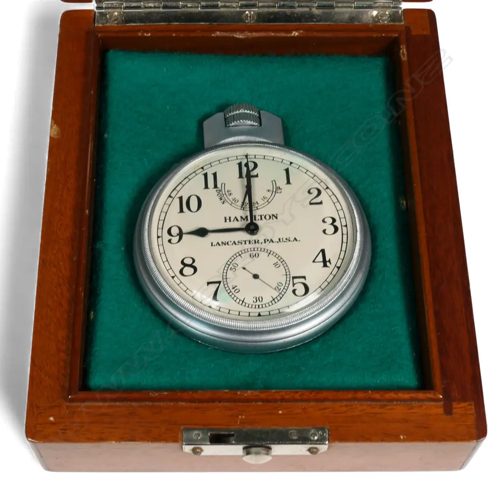 A 1941 Hamilton Watch Co, Lancaster, PA., USA Model 22 WWII US Navy cased chronometer deck watch, Image 1++