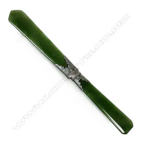 An early 20thC pounamu and silver page turner,