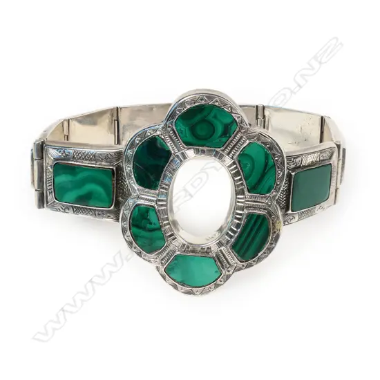 A 1900s Scottish silver and malachite bracelet,