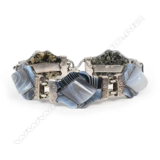 A late Victorian Scottish silver and Montrose agate bracelet,